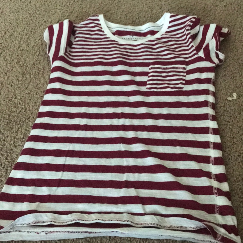 maroon striped shirt